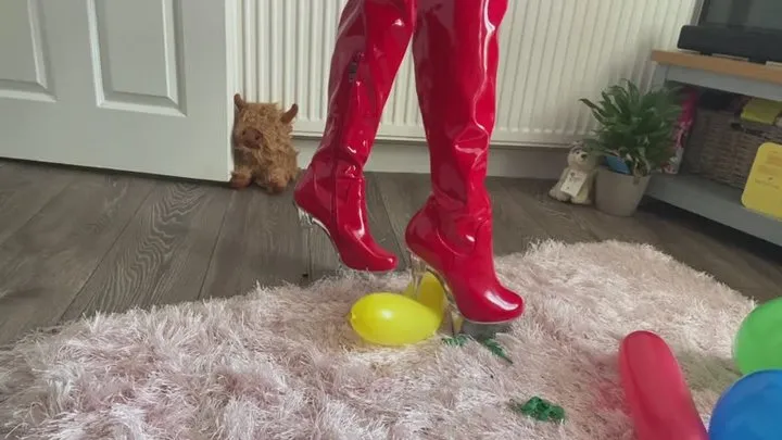 Balloon popping and trampling with PVC boots