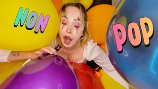 Clown blows and steals balloons from a party non pop