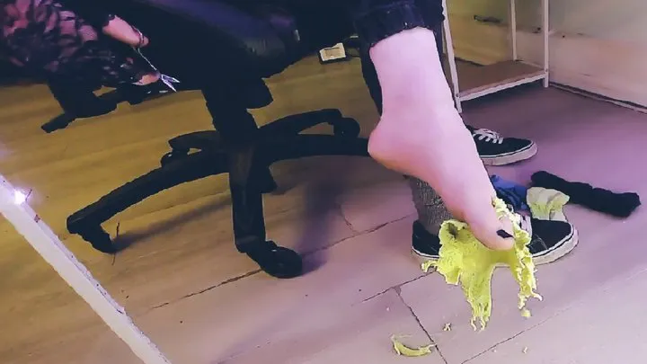 Letting fans cut my fluorescent green sock off