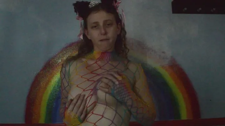 Kitten plays with her rainbow fishnets ASMR