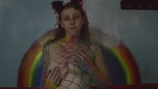 Kitten plays with her rainbow fishnets ASMR