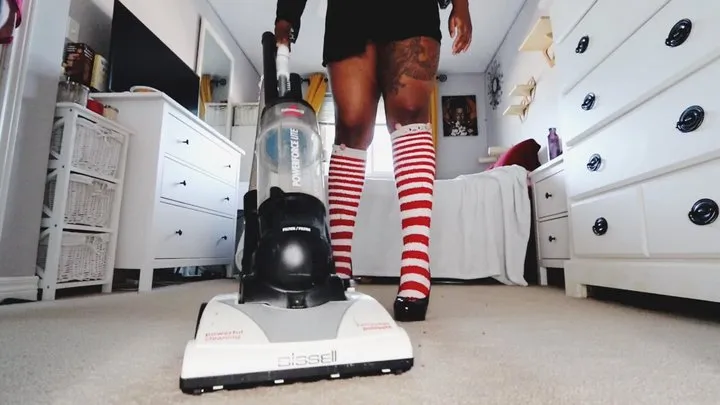 Candy Striped Socks & Heels Vacuuming