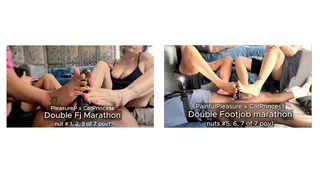 Combo pack, 2 clips, 6 nuts back to back! Double Goddess Footjob Marathon with CatPrincess and PleasureP, 6 orgasm clip, bbc toejob solejob, pov1 his view