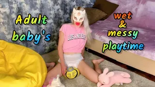 DIAPER: Adult baby Mia Mimi wet and messy playtime( )