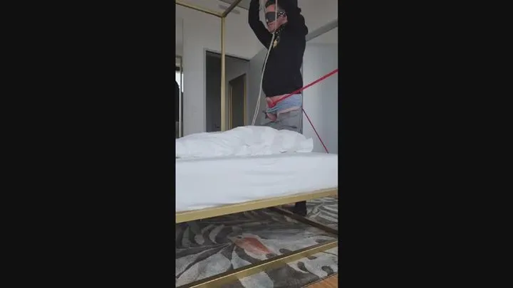 Tied to the bed fucking a cockring