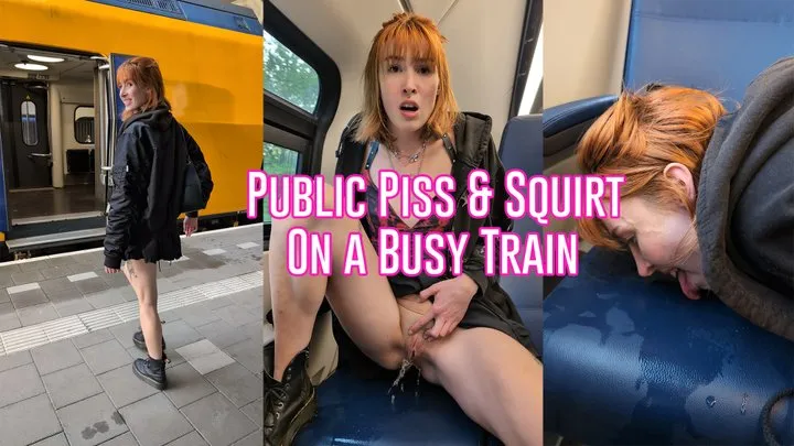 Pissing and Squirting in a Busy Train During the Day!