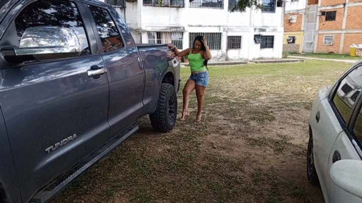 Roxan pumping the pedals of beautiful and big truck (3)