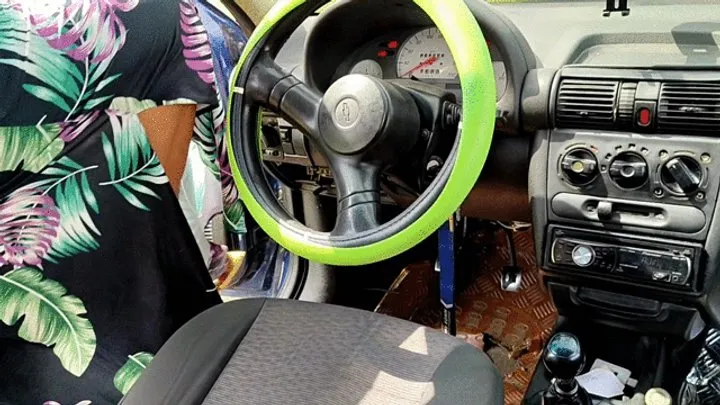 Pumping pedals wearing high heels while trying to start the car (1)