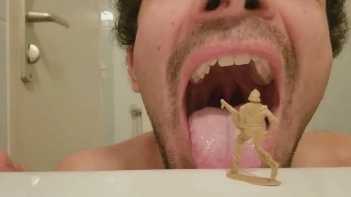 William vores a tiny guy in his bathroom