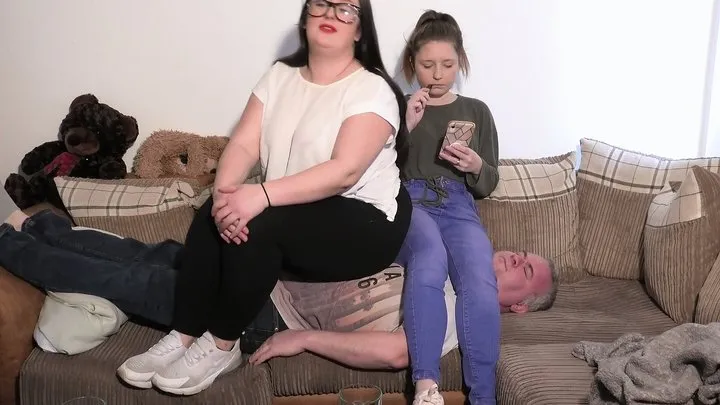 2 Girls Sit On The Guy