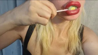 Gorgeous red lips Queen Miss GospodaricaEmma licking Her "kiwi" lollipop