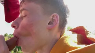 Twink Aiden sucks his friend Matty outdoor