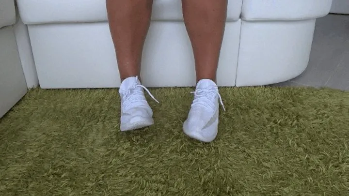 Toe Wiggling in White Soft Sneakers aa