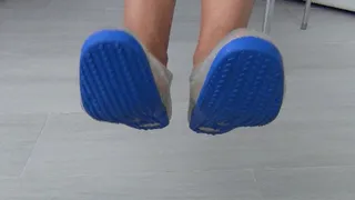 Wiggling my toes in transparent rubber slippers dd