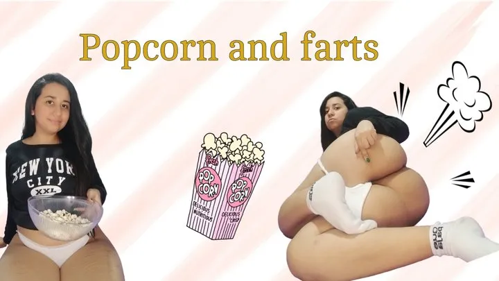 Your girlfriend Candy eats all the popcorn while farting nonstop in her white cotton panties