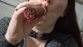 Redhead smokin big cigar milkin and suckin talking dirty