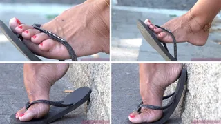 Flip flop dangling foot fetish admiration close-up