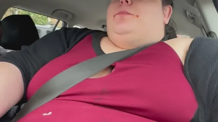 SSBBW Marigold Stuffing Her Fat Face WHILE Driving?? What a Piggy Feedee