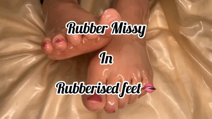 Rubbermissy my feet in transparent latex rubber bed enjoying