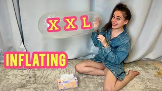 I BLOW UP A XXL CONDOM WITH MY MOUTH IN A DENIM JACKET