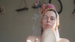 Towel smoking and coughing