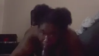 BBW EBONY SUCKING ON HUGE DILDO