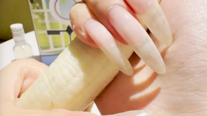 #52 - Jerking off banana with beautiful bare nails