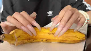 #152 - Teasing with my natural long nails on banana