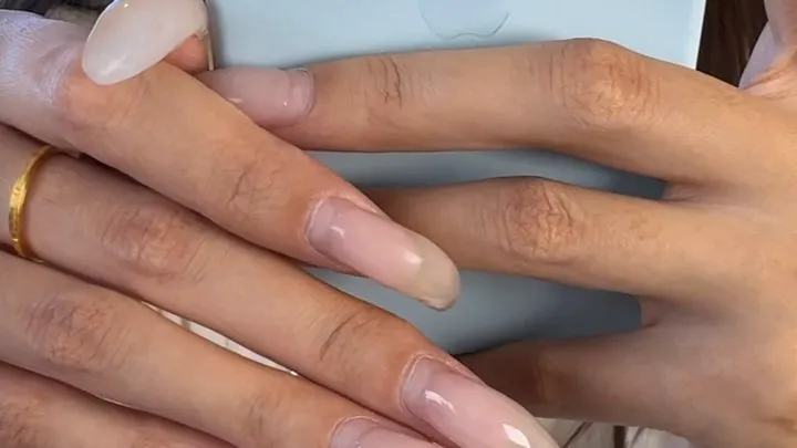 #157 - Posing long natural nails close up on phone