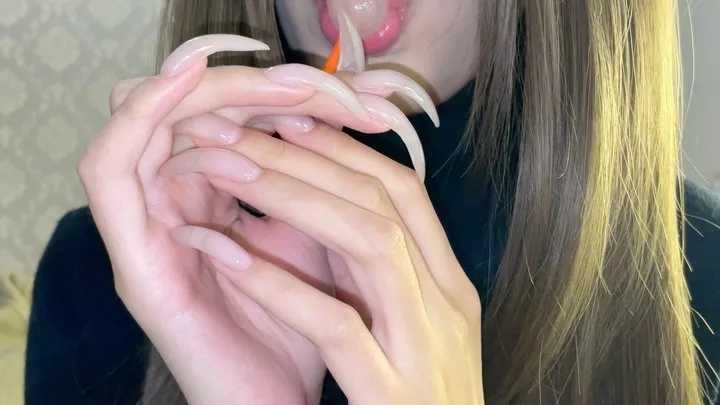 #128 - Sucking lollipop and showing natural nails