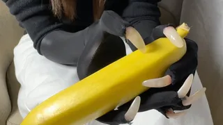 #133 - Long nails piercing gloves and banana