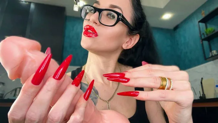 Long Nails RED, red lips and handjobs