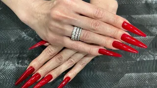 Long Red Nails vid, long finger fetish, hands, oil hands