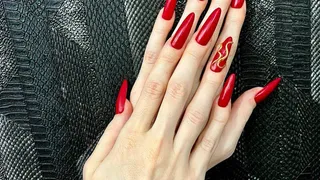 My new red long nails and long fingers