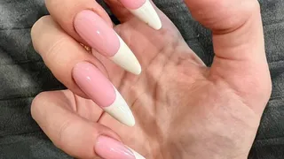 French long nails playing with nipples and handjobs