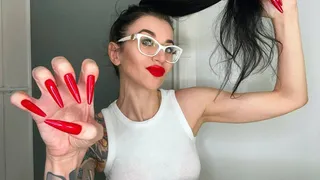 Red long nails and red lips