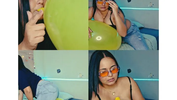 hermosa naomi infla un globo de 24 pulgada, se quita la camisa para estar mas comoda