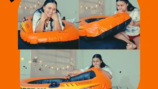 Naomi fully inflating a boat