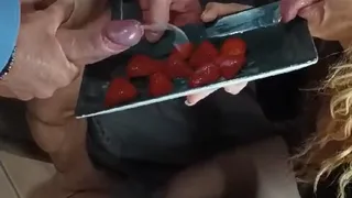 My friend's wife comes to get fucked and cum on strawberries