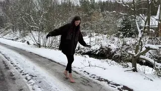 Clear Fashion Nova flip flops high heels on Slippery Ice