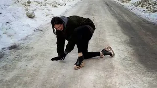 Jeffrey Campbell Skate on ice, platform shoes on ice, girl walking on high heels on ice, slippery shoes