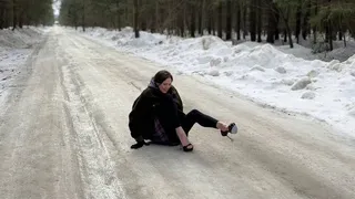 Stiletto high heels on ice, platform sandals on ice, platform high heels on ice, high heels on ice, slippery high heels