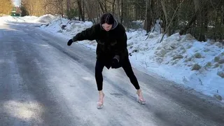 Platforms heelless shoes on ice, high heels on ice, sandals on ice, platform sandals on ice