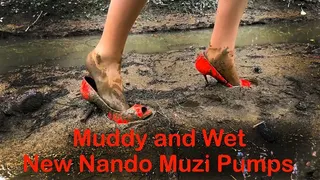 Walking in Nando Muzi Heels on Muddy Road, High Heels Sinking in Mud, High Heels Wet