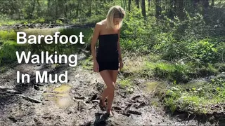 Sweetlana barefoot walking in deep mud, barefoot in mud, walking in mud, girl in mud