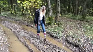 Muddy nylon white socks, white socks in mud, girls walking in mud, wet white socks