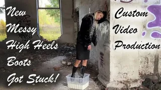 High Heels Boots Got Stuck in Non-Newtonian Fluid, High Heels Boots Hard Stuck, Messy Boots, Wet Boots