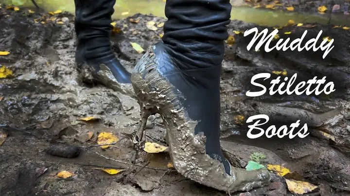 High Heels Boots Forest Walk, High Heels Boots in Mud, Dirty Boots, Muddy High Heels Boots