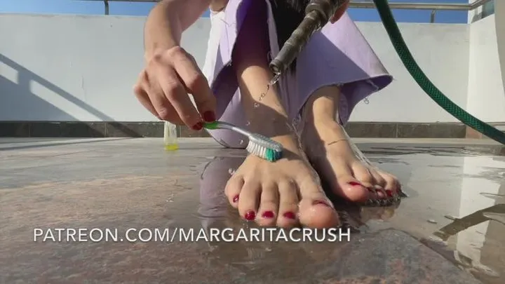 Watch Me Clean My Giant Feet with a Toothbrush