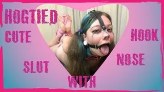 Cute hogtied slut with makeup running all over her visage